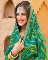 Vishal Prints Persian Green Printed Chiffon-Brasso Saree With Zari Border