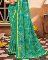 Vishal Prints Aqua Green Printed Georgette Saree With Border