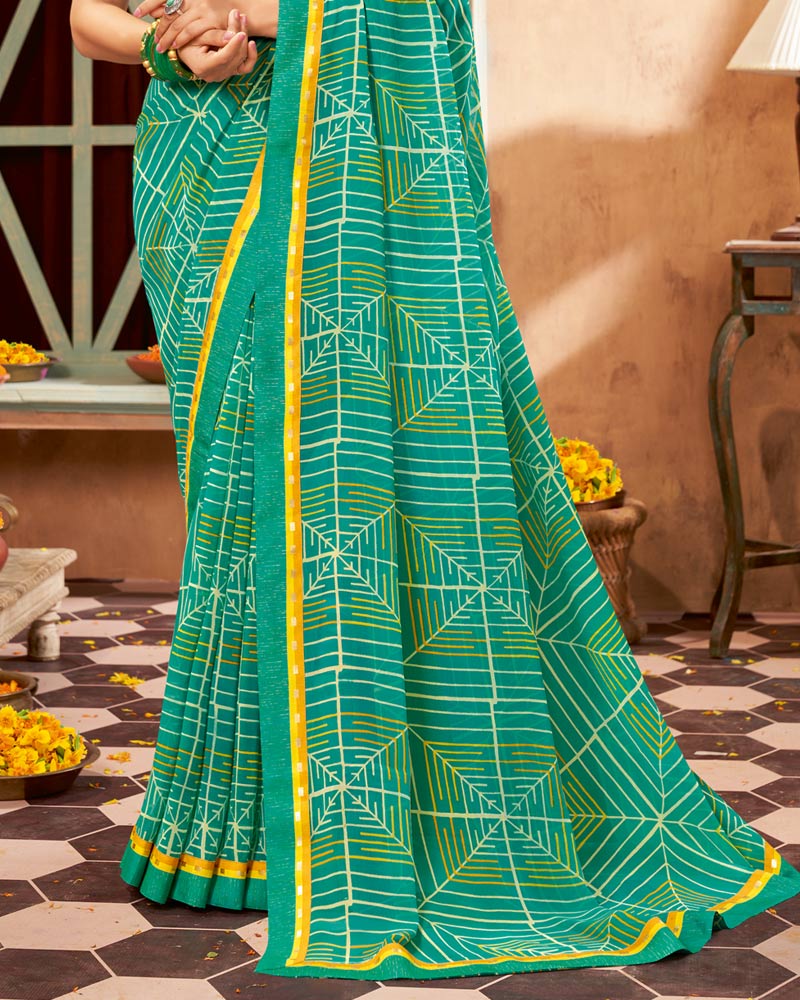 Vishal Prints Aqua Green Printed Georgette Saree With Border