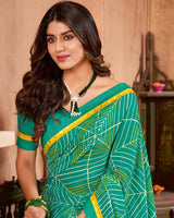 Vishal Prints Aqua Green Printed Georgette Saree With Border