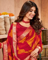 Vishal Prints Cherry Red Printed Georgette Saree With Border