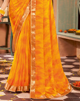Vishal Prints Yellowish Orange Printed Georgette Saree With Border