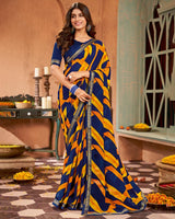 Vishal Prints Navy Blue Printed Georgette Saree With Border