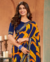 Vishal Prints Navy Blue Printed Georgette Saree With Border