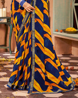 Vishal Prints Navy Blue Printed Georgette Saree With Border
