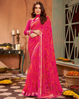 Vishal Prints Hot Pink Printed Georgette Saree With Border