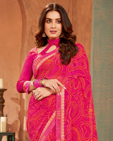 Vishal Prints Hot Pink Printed Georgette Saree With Border