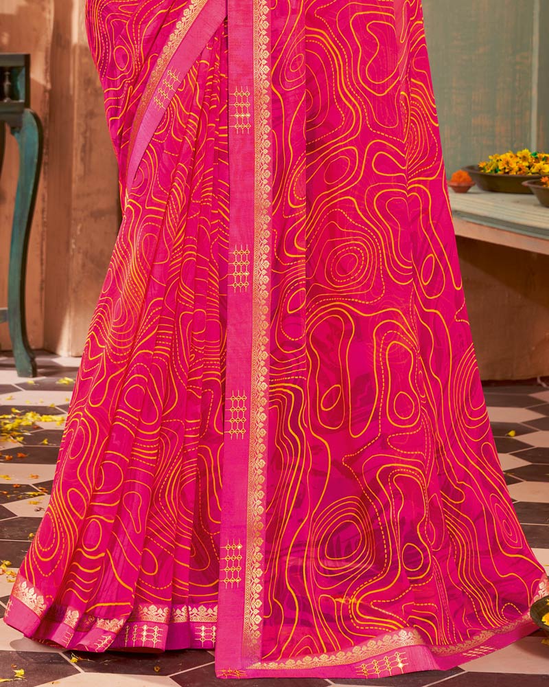 Vishal Prints Hot Pink Printed Georgette Saree With Border