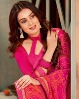 Vishal Prints Hot Pink Printed Georgette Saree With Border