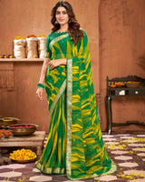 Vishal Prints Dark Green Printed Georgette Saree With Border