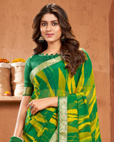 Vishal Prints Dark Green Printed Georgette Saree With Border