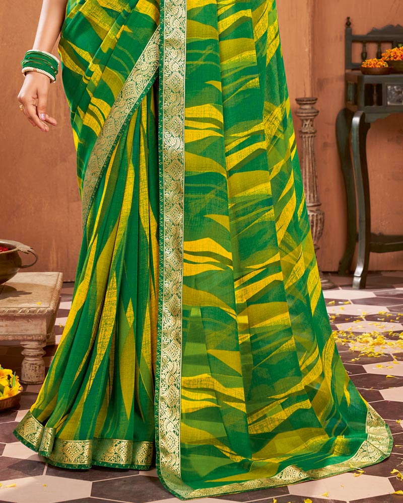 Vishal Prints Dark Green Printed Georgette Saree With Border