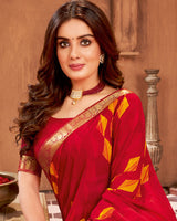 Vishal Prints Cherry Red Printed Georgette Saree With Border
