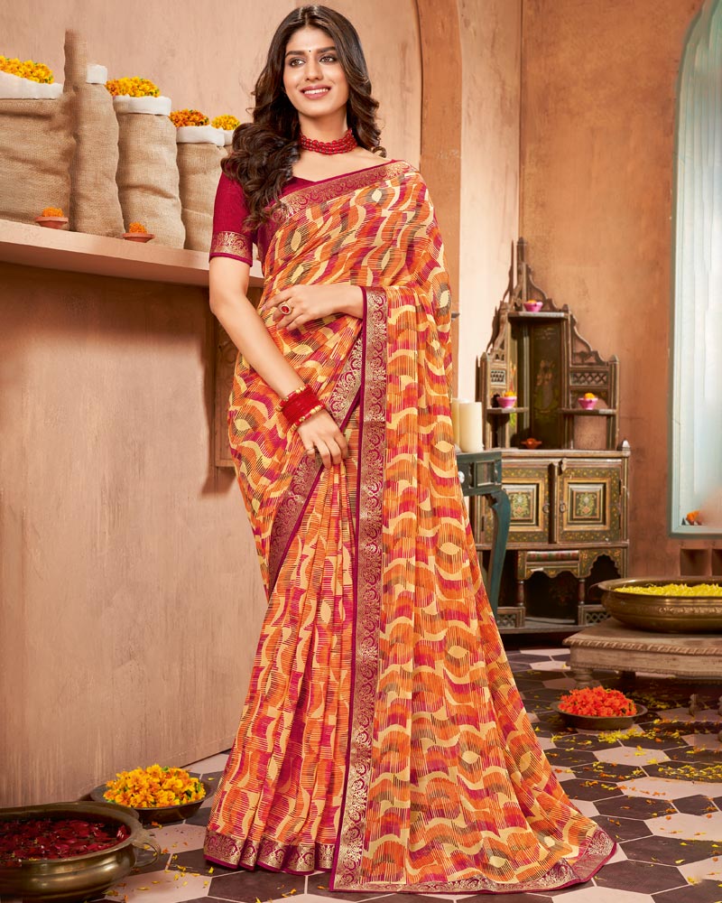 Vishal Prints Multi Color Printed Georgette Saree With Border