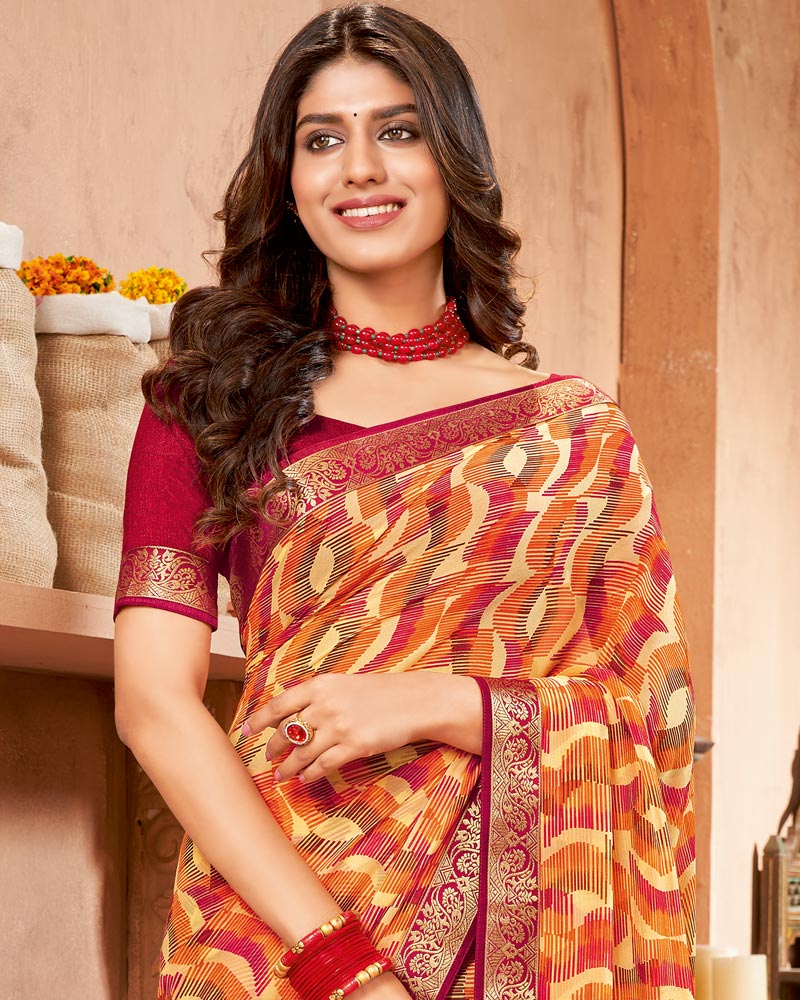 Vishal Prints Multi Color Printed Georgette Saree With Border