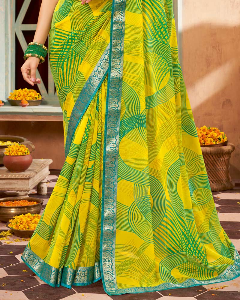 Vishal Prints Yellow Printed Georgette Saree With Border