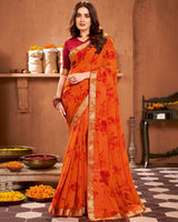 Vishal Prints Dark Orange Printed Georgette Saree With Border