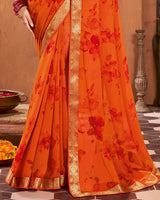 Vishal Prints Dark Orange Printed Georgette Saree With Border