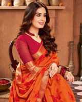 Vishal Prints Dark Orange Printed Georgette Saree With Border