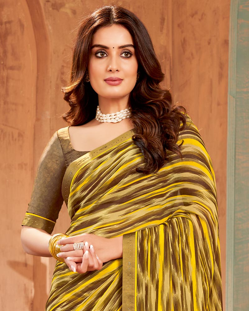 Vishal Prints Fawn Printed Georgette Saree With Border