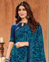 Vishal Prints Navy Blue Printed Georgette Saree With Border
