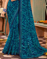 Vishal Prints Navy Blue Printed Georgette Saree With Border