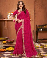 Vishal Prints Red Pink Printed Georgette Saree With Border