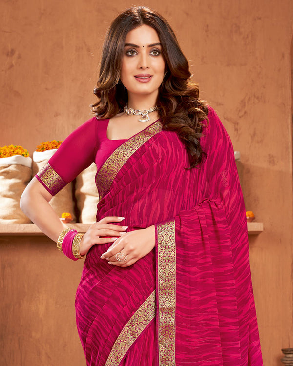 Vishal Prints Red Pink Printed Georgette Saree With Border