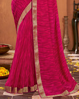 Vishal Prints Red Pink Printed Georgette Saree With Border