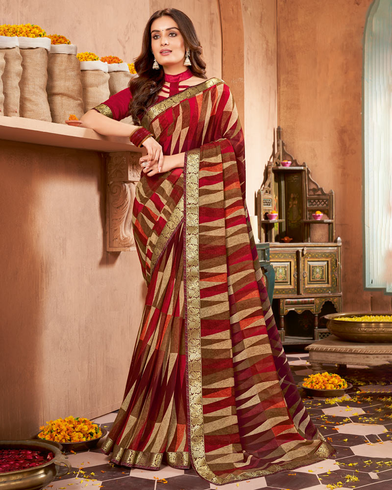 Vishal Prints Multi Color Printed Georgette Saree With Border