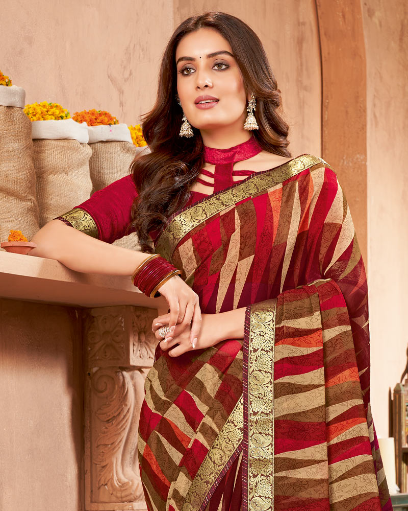 Vishal Prints Multi Color Printed Georgette Saree With Border