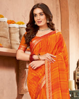Vishal Prints Orange Printed Georgette Saree With Border