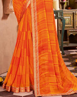 Vishal Prints Orange Printed Georgette Saree With Border