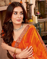 Vishal Prints Orange Printed Georgette Saree With Border