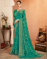 Vishal Prints Emerald Green Printed Brasso Saree With Diamond Work And Fancy Border