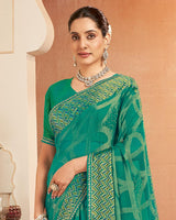 Vishal Prints Emerald Green Printed Brasso Saree With Diamond Work And Fancy Border