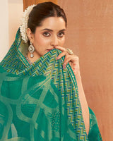 Vishal Prints Emerald Green Printed Brasso Saree With Diamond Work And Fancy Border