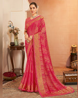 Vishal Prints Rani Pink Printed Brasso Saree With Diamond Work And Fancy Border
