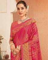 Vishal Prints Rani Pink Printed Brasso Saree With Diamond Work And Fancy Border