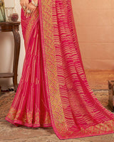 Vishal Prints Rani Pink Printed Brasso Saree With Diamond Work And Fancy Border