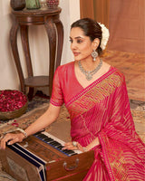 Vishal Prints Rani Pink Printed Brasso Saree With Diamond Work And Fancy Border