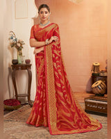 Vishal Prints Chili Red Printed Brasso Saree With Diamond Work And Fancy Border