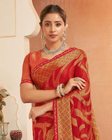 Vishal Prints Chili Red Printed Brasso Saree With Diamond Work And Fancy Border