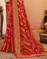 Vishal Prints Chili Red Printed Brasso Saree With Diamond Work And Fancy Border