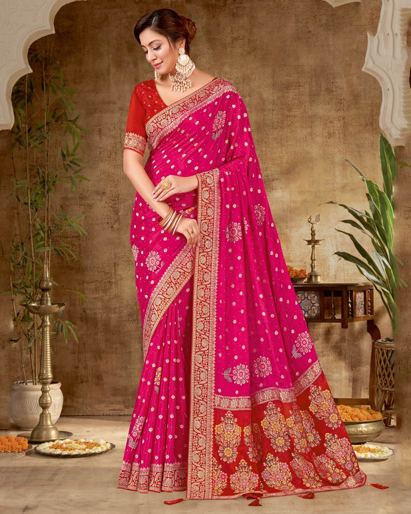Vishal Prints Strawberry Designer Dola Weaving Saree With Diamond Work And Weaving Border