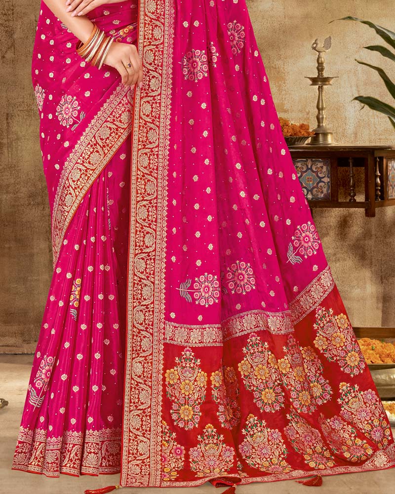 Vishal Prints Strawberry Designer Dola Weaving Saree With Diamond Work And Weaving Border