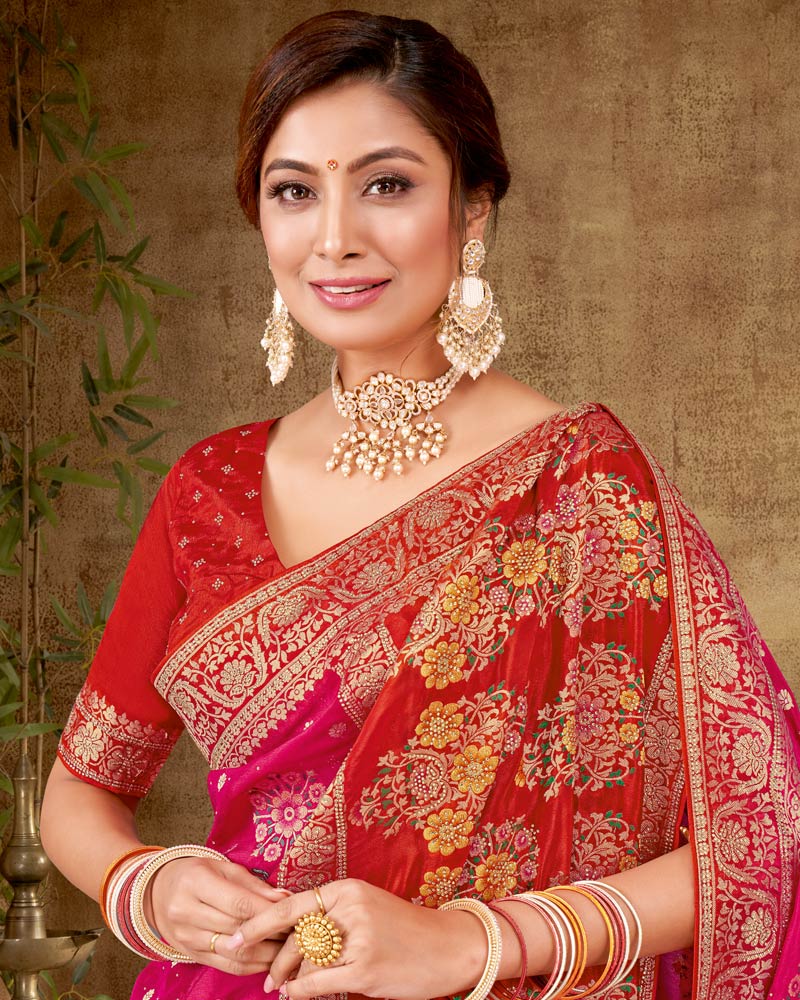 Vishal Prints Strawberry Designer Dola Weaving Saree With Diamond Work And Weaving Border