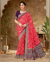 Vishal Prints Tomato Red Designer Dola Weaving Saree With Diamond Work And Weaving Border