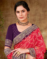Vishal Prints Tomato Red Designer Dola Weaving Saree With Diamond Work And Weaving Border