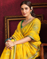 Vishal Prints Golden Yellow Fancy Chiffon Saree With Foil Print And Zari Border